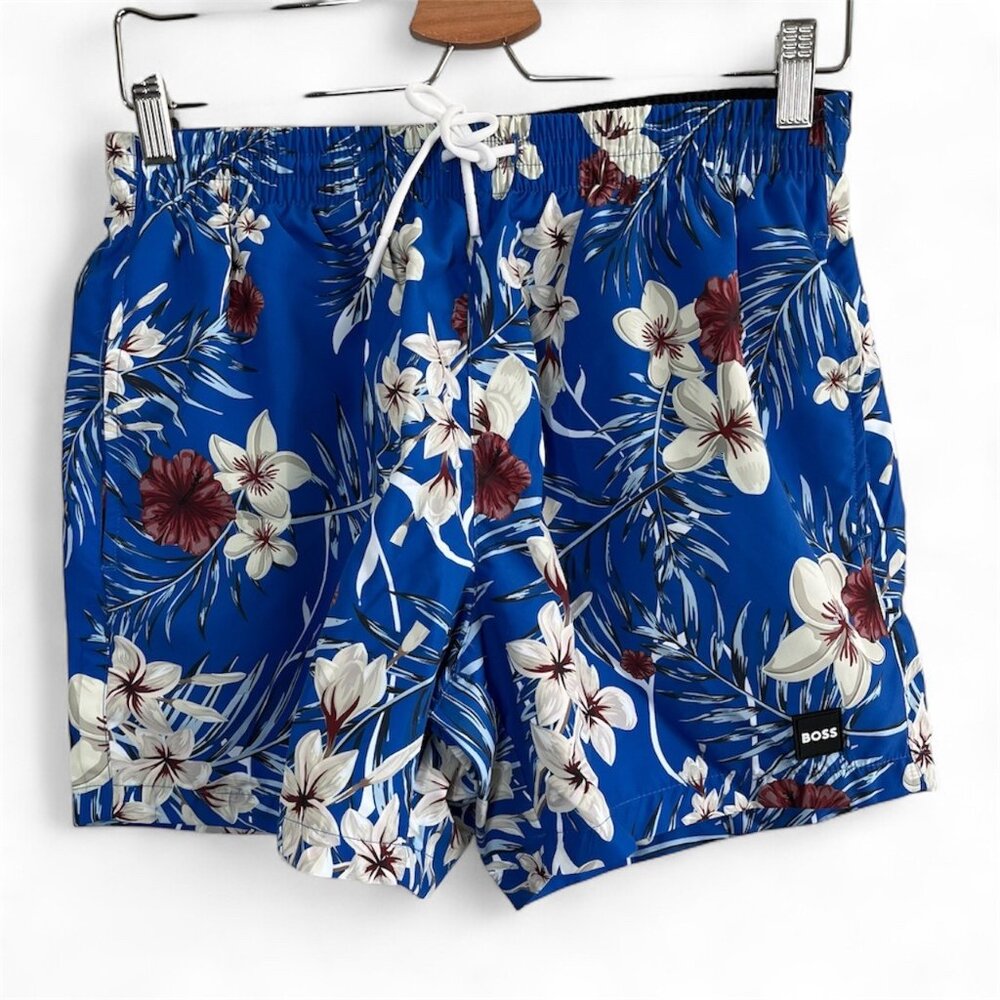 Boss Beach Mens Piranha Blue Floral Swim Trunks Small